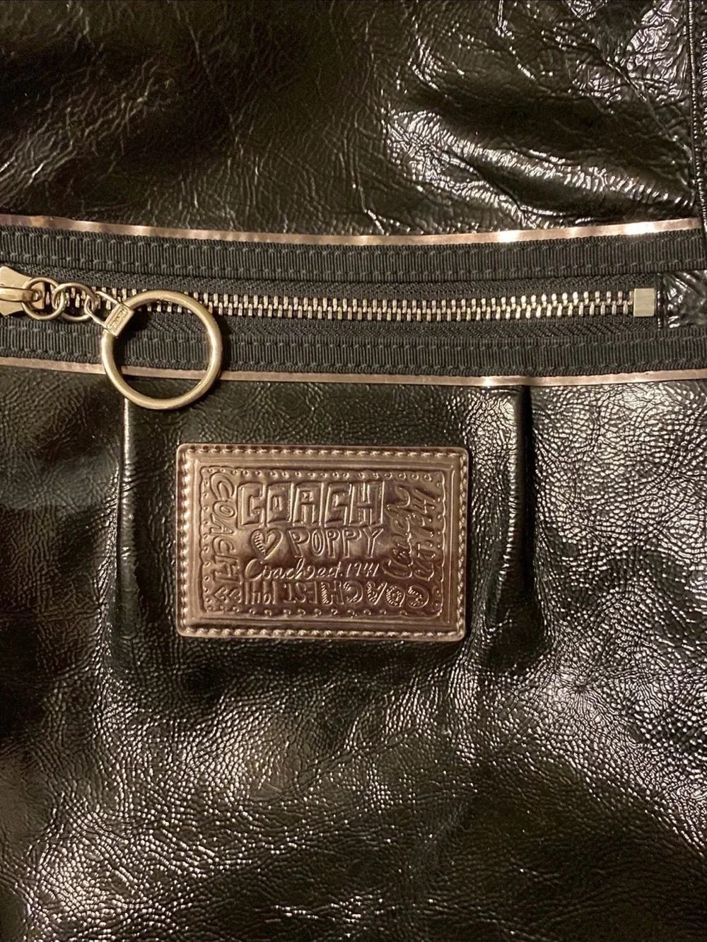 Coach Black Patent Leather Crossbody with Front Zip Pocket